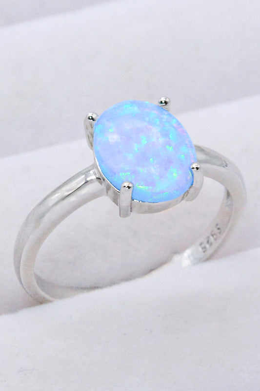 925 Sterling Silver Opal Solitaire Ring