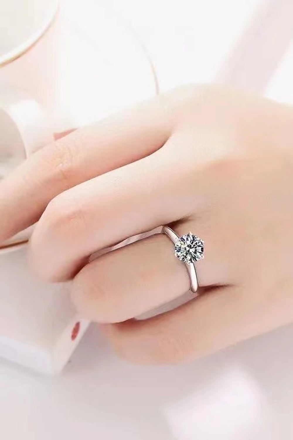 925 Sterling Silver 3 Carat Moissanite 6-Prong Ring